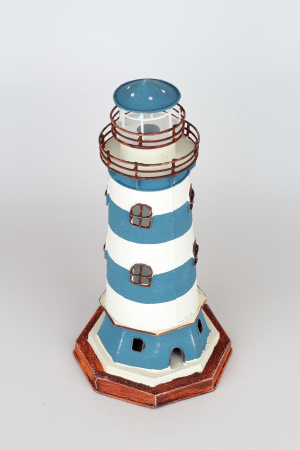 Lucerna na čajovou svíčku maják pruhovaný 24cm