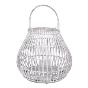 Lucerna proutěná s uchem 54 x 54 x 48 cm bílá vymývaná