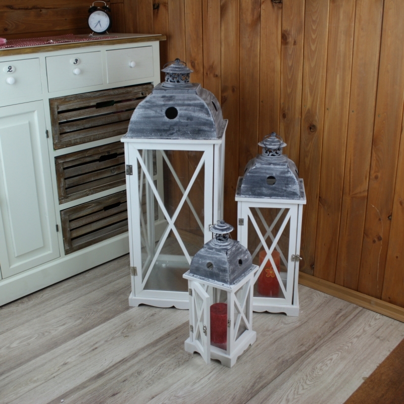 Lucerna Vintage dřevěná bílá 42cm