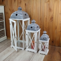 Lucerna Vintage dřevěná bílá 86cm