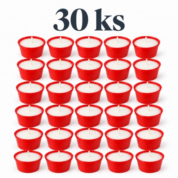 Měsíční zásoba: hřbitovní svíčky v červeném kalíšku – cca 10 h, 30 ks