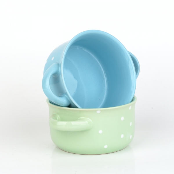 Miska s oušky modrá s bílými puntíky 560ml keramika