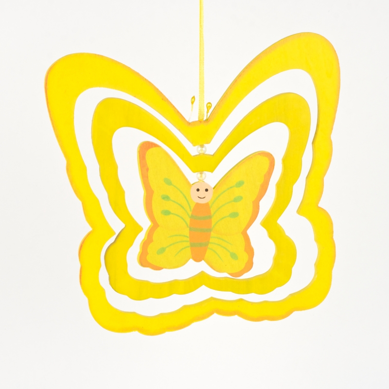 Motýl dřevěný 3 vrstvy žlutý 19x19cm
