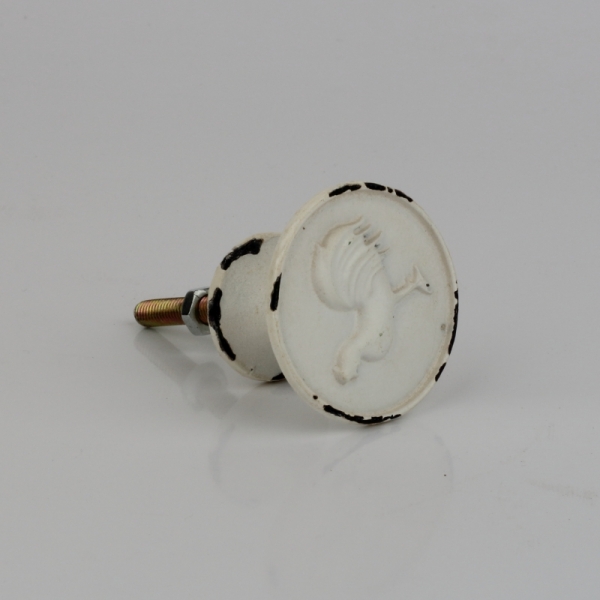 Nábytková úchytka bílá s motivem kohouta 4cm