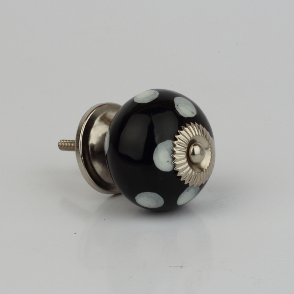 Nábytková úchytka keramická černá s bílými puntíky 4cm