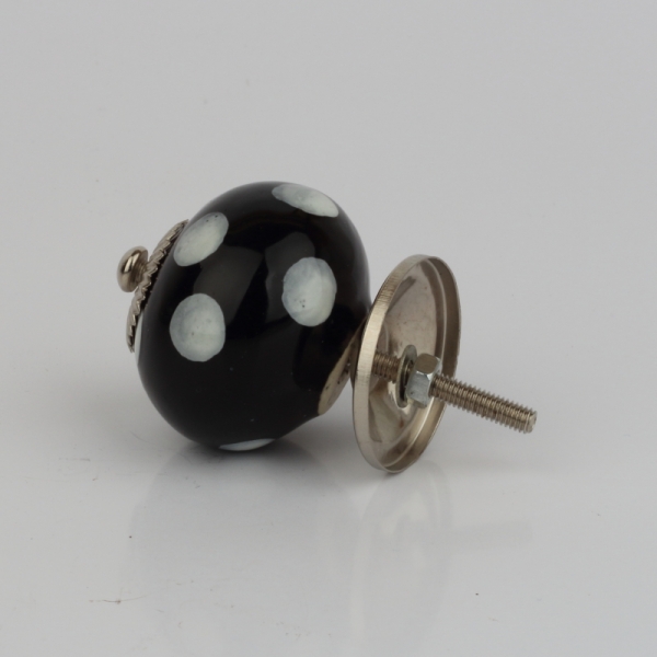 Nábytková úchytka keramická černá s bílými puntíky 4cm