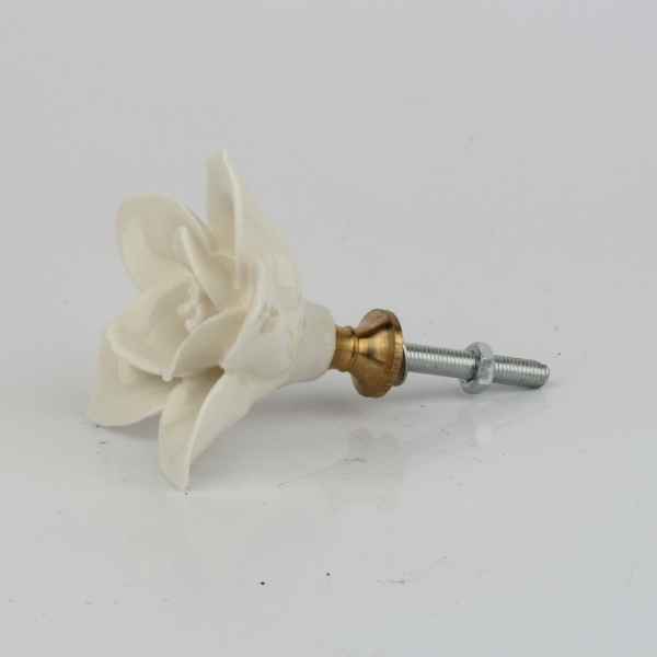 Nábytková úchytka keramická květina bílá 3,5cm