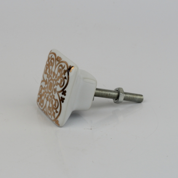 Nábytková úchytka keramická zlaté zdobení 3,5x3,5cm