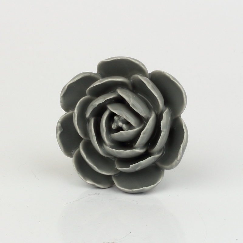 Nábytková úchytka keramický květ tmavě šedý 5cm