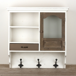 Nástěnná venkovská skříňka s háčky 52x56cm