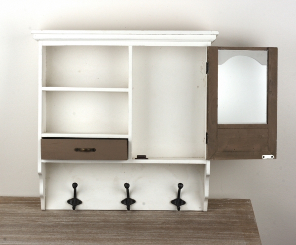 Nástěnná venkovská skříňka s háčky 52x56cm