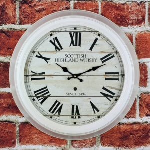 Nástěnné hodiny bílé Scottish highland whisky 48cm