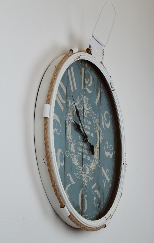 Nástěnné hodiny Central Park bílo modré 64x68cm