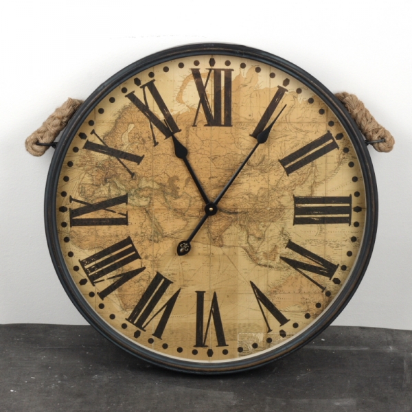 Nástěnné hodiny s mapou a lanem 60cm