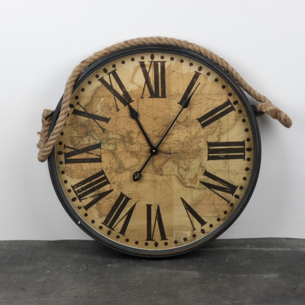 Nástěnné hodiny s mapou a lanem 60cm