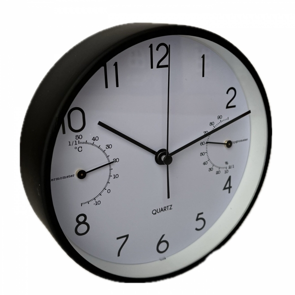 Nástěnné hodiny s teploměrem a vlhkoměrem hliník 15 x 15 x 4,2 cm 