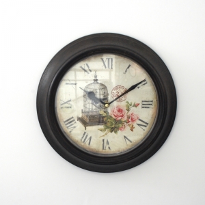 Nástěnné kovové hodiny ptačí klec 29cm