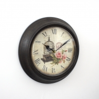 Nástěnné kovové hodiny ptačí klec 29cm