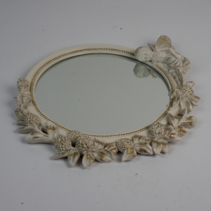 Nástěnné kulaté zrcadlo bílo zlaté 48x41cm