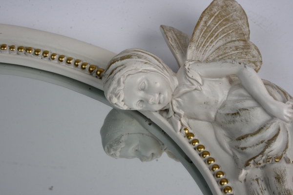 Nástěnné kulaté zrcadlo bílo zlaté 48x41cm