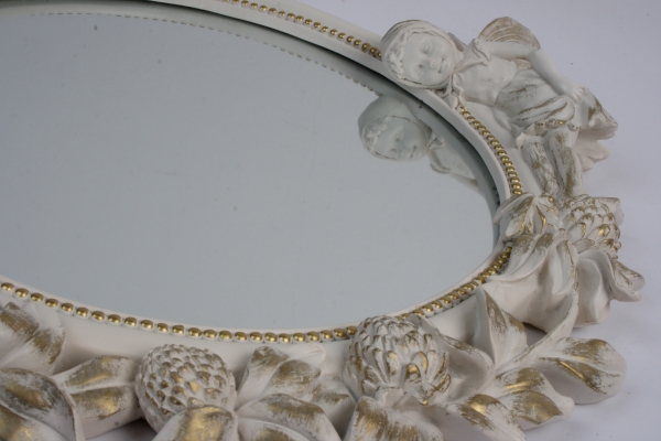 Nástěnné kulaté zrcadlo bílo zlaté 48x41cm