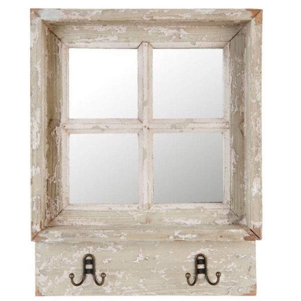 Nástěnné zrcadlo okno se 4 háčky 45x57cm