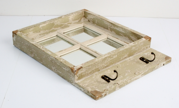 Nástěnné zrcadlo okno se 4 háčky 45x57cm