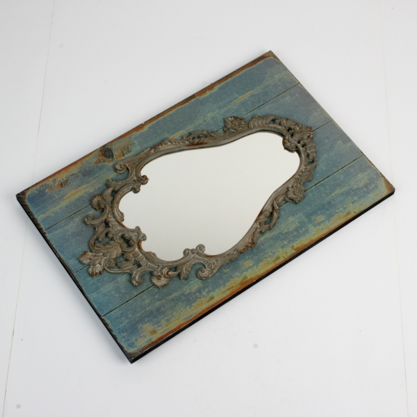 Nástěnné zrcadlo s modrou patinou 64x42x3cm 