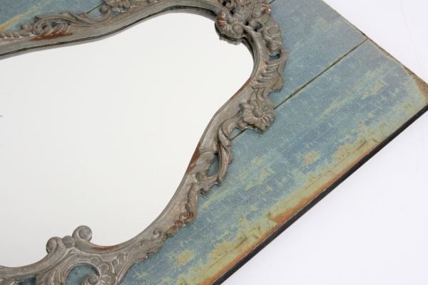 Nástěnné zrcadlo s modrou patinou 64x42x3cm 