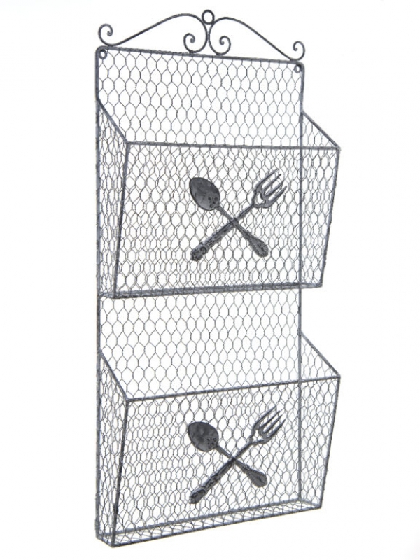 Nástěnný drátěný organizér se 2 kapsami – 70 cm