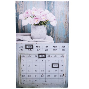 Nástěnný kalendář s magnety 30 x 50 x 1,8 cm růžové tulipány na mentolové