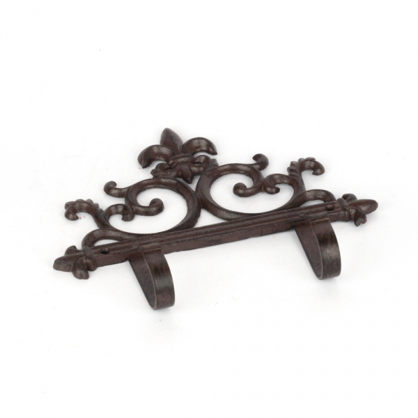 Nástěnný litinový věšák 2 háčky 20x18cm