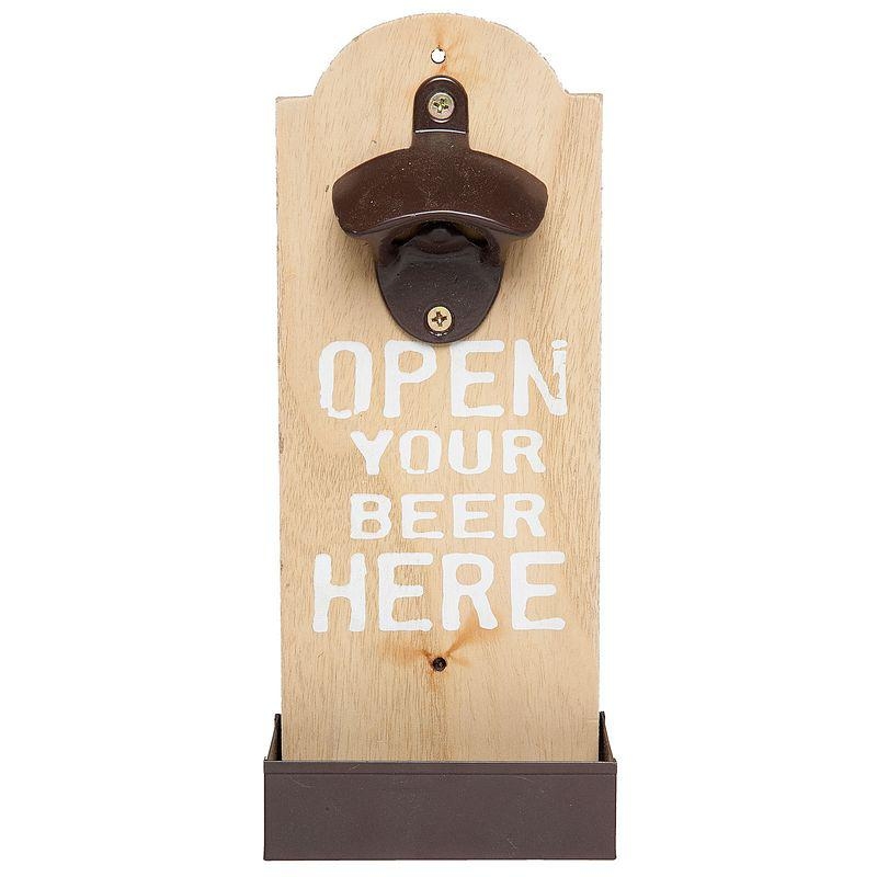 Nástěnný otvírák lahví OPEN BEER HERE 25cm