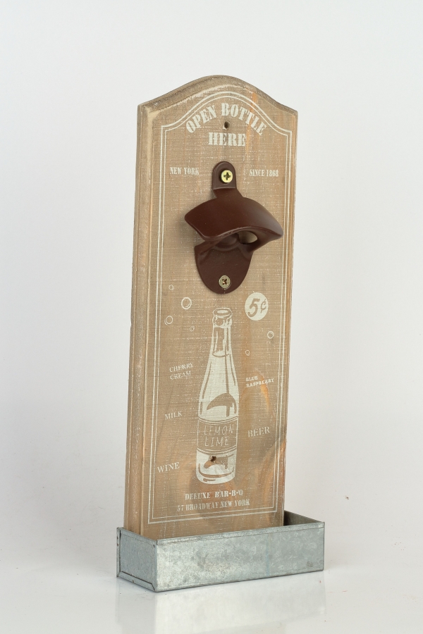 Nástěnný otvírák lahví OPEN BOTTLE HERE 30cm