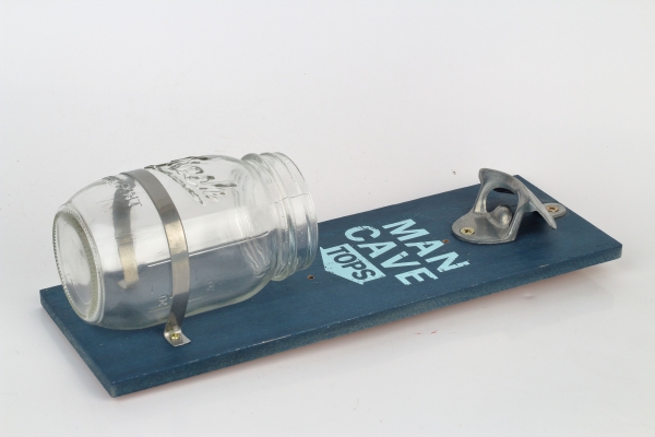 Nástěnný otvírák lahví se sklenicí na zátky 32cm