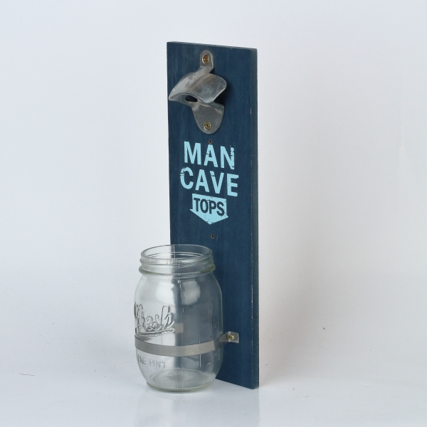 Nástěnný otvírák lahví se sklenicí na zátky 32cm