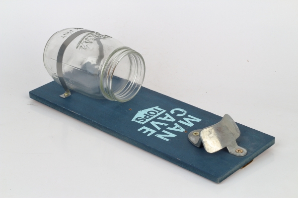 Nástěnný otvírák lahví se sklenicí na zátky 32cm