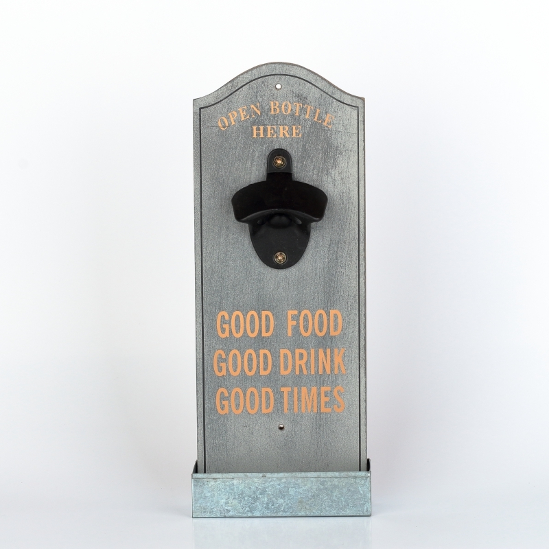 Nástěnný otvírák lahví se zásobníkem na zátky šedý