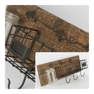 Nástěnný panel košík/háčky/sklenice Love 51cm