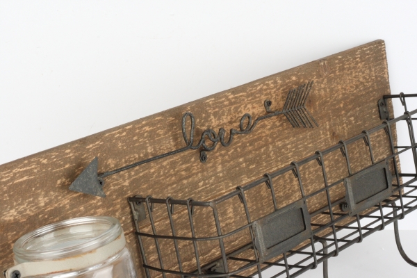 Nástěnný panel košík/háčky/sklenice Love 51cm