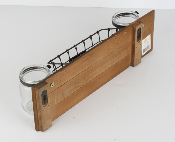 Nástěnný panel s drátěným košíčkem a sklenicemi 40cm