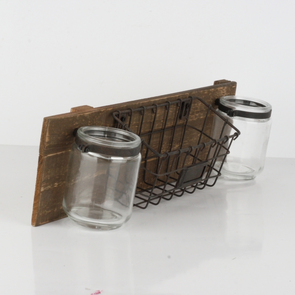 Nástěnný panel s drátěným košíčkem a sklenicemi 40cm