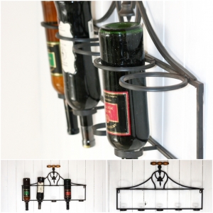 Nástěnný stojan na víno s vývrtkou 66x12x36cm