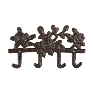 Nástěnný věšák 4 háčky růže 27,2x3,0x15,5 cm