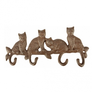 Nástěnný věšák 4 kočky litina 29x4,4x14cm