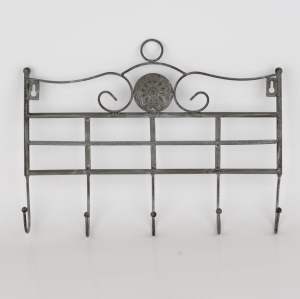 Nástěnný věšák s 5 háčky šedý 38x5x32m