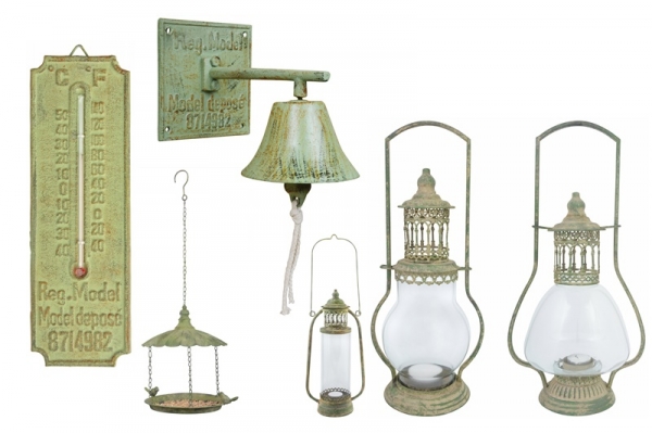 Nástěnný zvonek se zelenou patinou litina 17x14cm