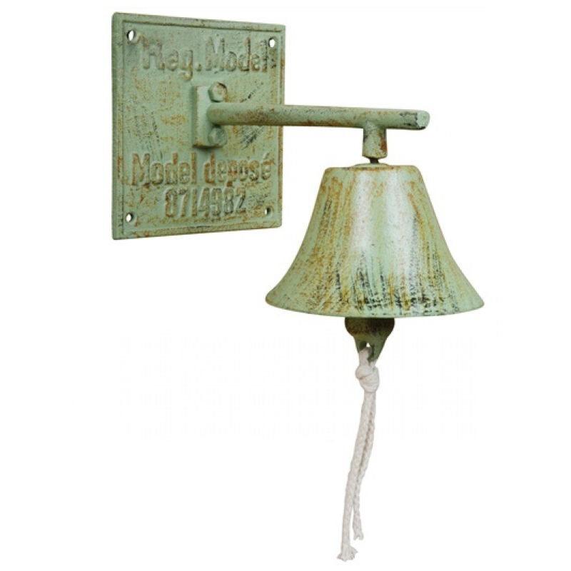 Nástěnný zvonek se zelenou patinou litina 17x14cm