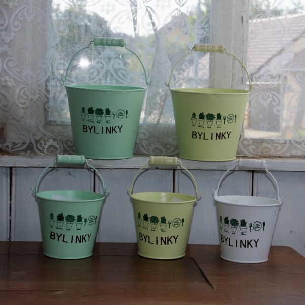 Obal na květináč kbelík světle zelený 17,5×13,5×16 cm