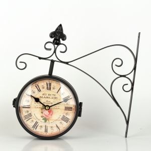 Oboustranné hodiny kovové s růží